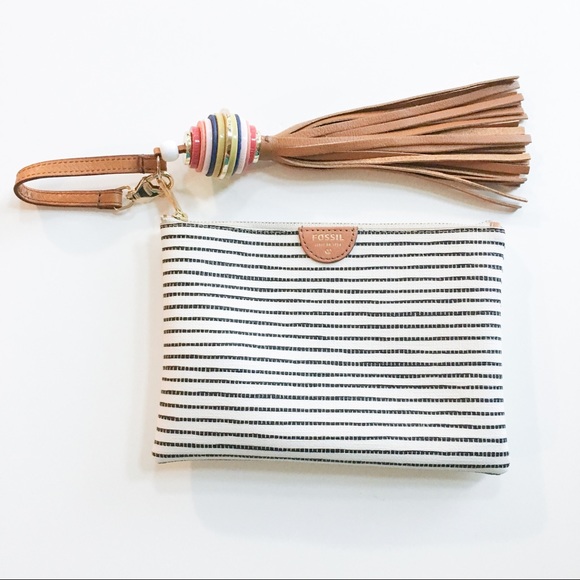 Fossil Handbags - Fossil Clutch Black and White Strip with Tassel
